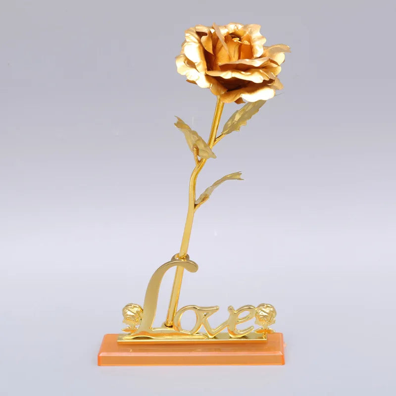 24K Plated Gold Rose Artificial Flower 24K Foil Rose Galaxy Box  Valentine day Gift