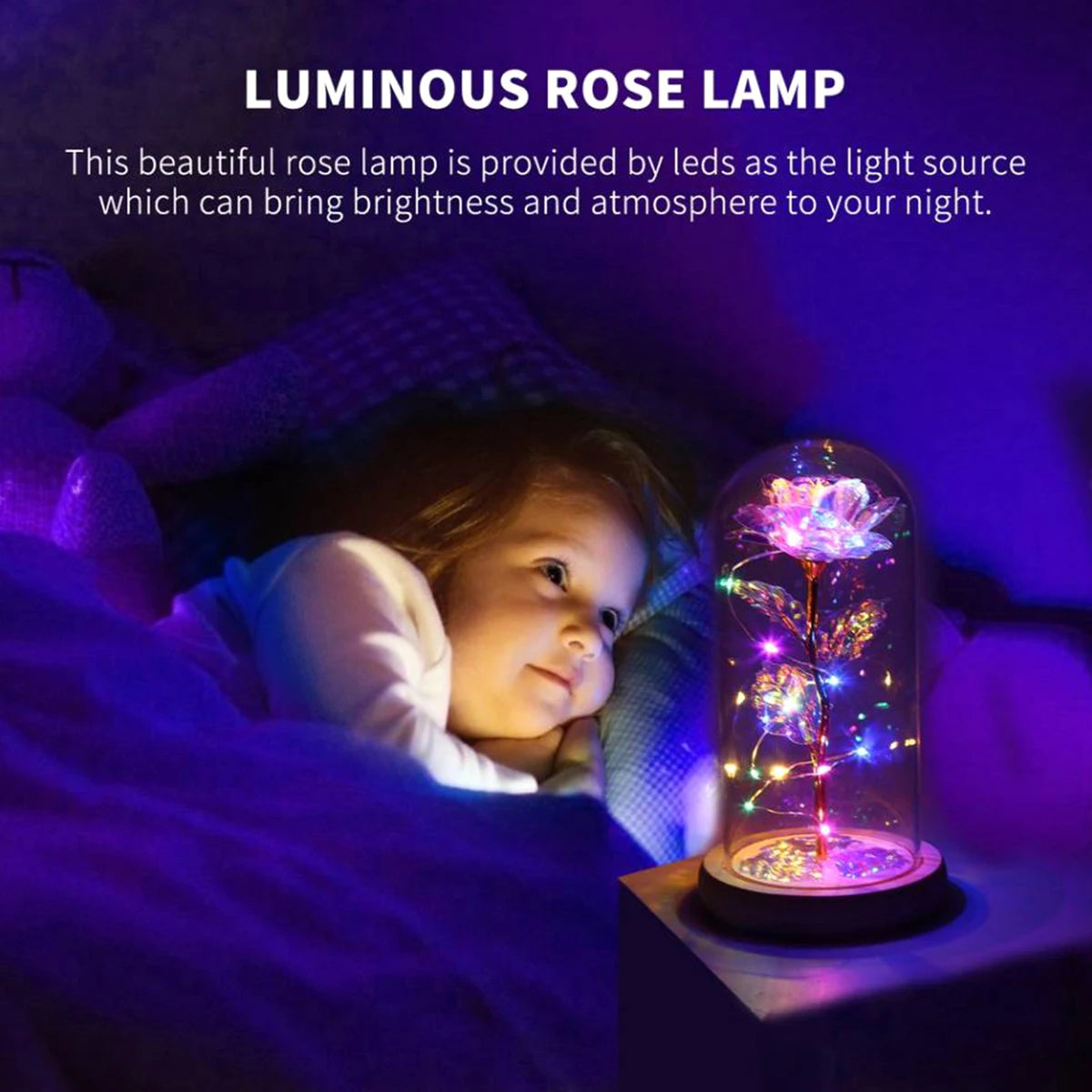 Galaxy Rose Lamp with Butterfly and Colorful LED Rose Flowers In Glass Battery Powered Gifts for Wedding