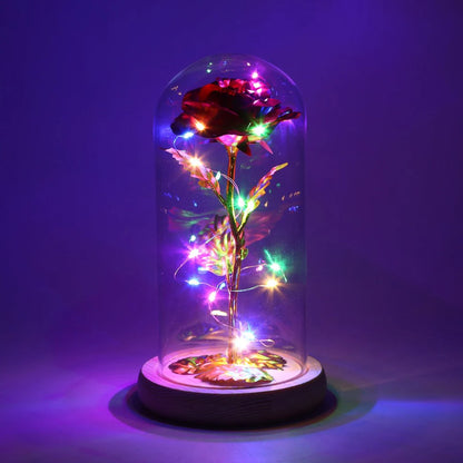 Galaxy Rose Lamp with Butterfly and Colorful LED Rose Flowers In Glass Battery Powered Gifts for Wedding