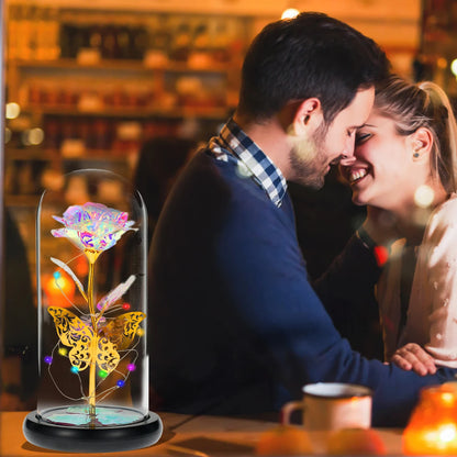 Galaxy Rose Lamp with Butterfly and Colorful LED Rose Flowers In Glass Battery Powered Gifts for Wedding