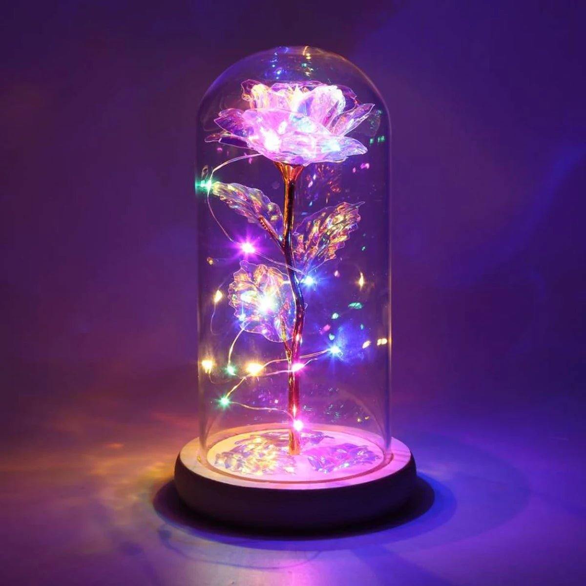 Galaxy Rose Lamp with Butterfly and Colorful LED Rose Flowers In Glass Battery Powered Gifts for Wedding